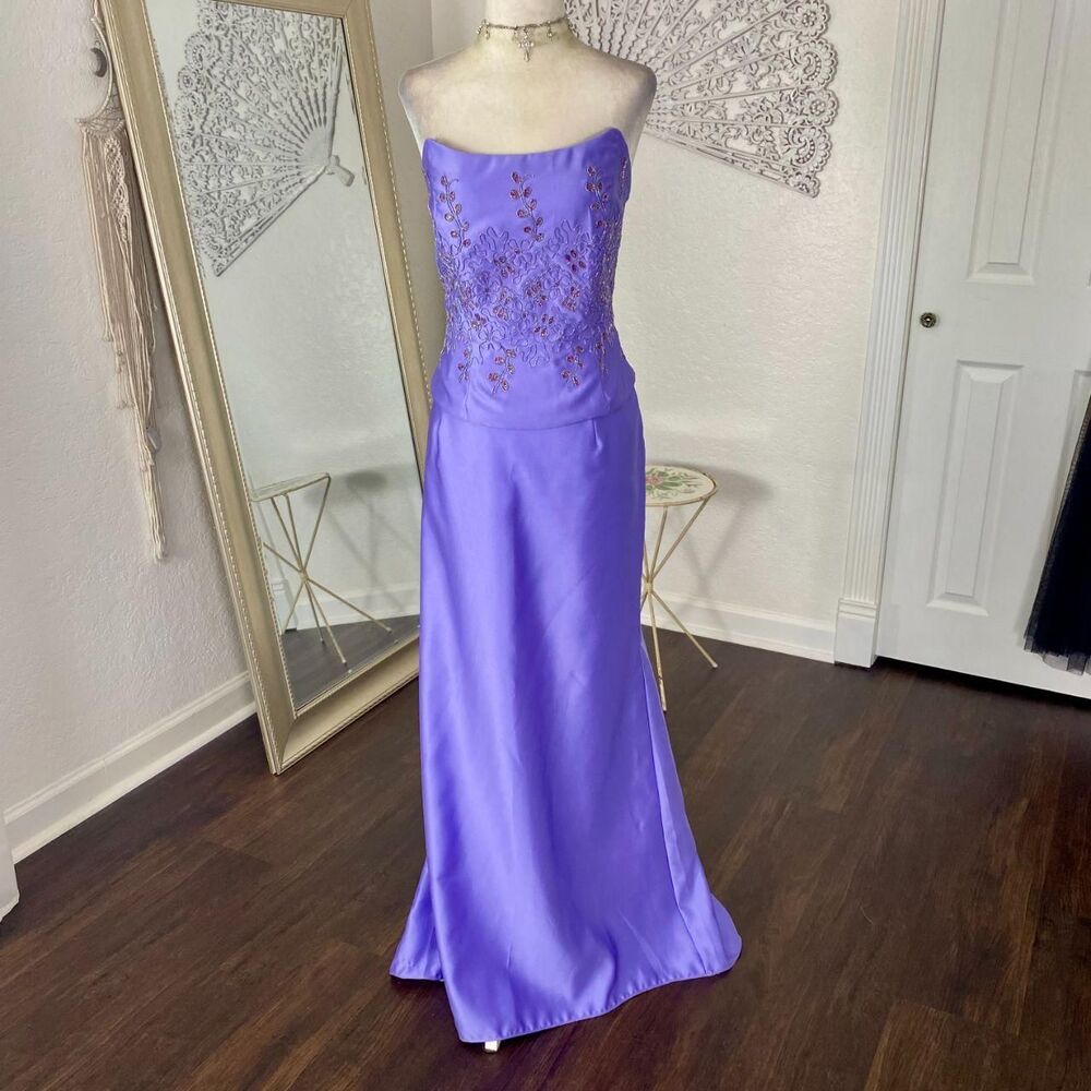 VTG Union Made in USA Ethereal Beaded Purple Corset 2 Piece Prom Dress Set L - Picture 2 of 8